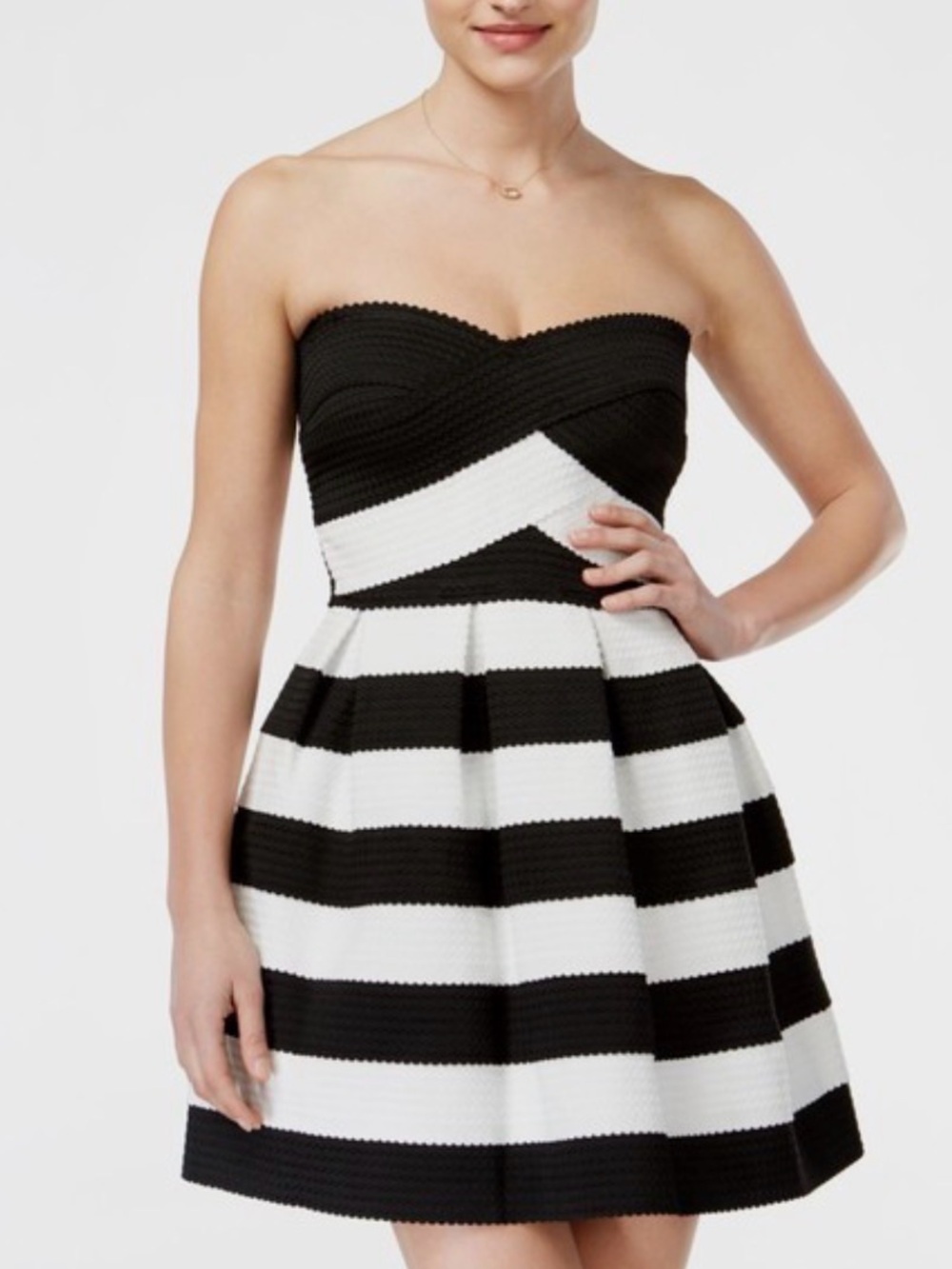 B Darlin Black and White Strapless Fit-and-Flare Dress